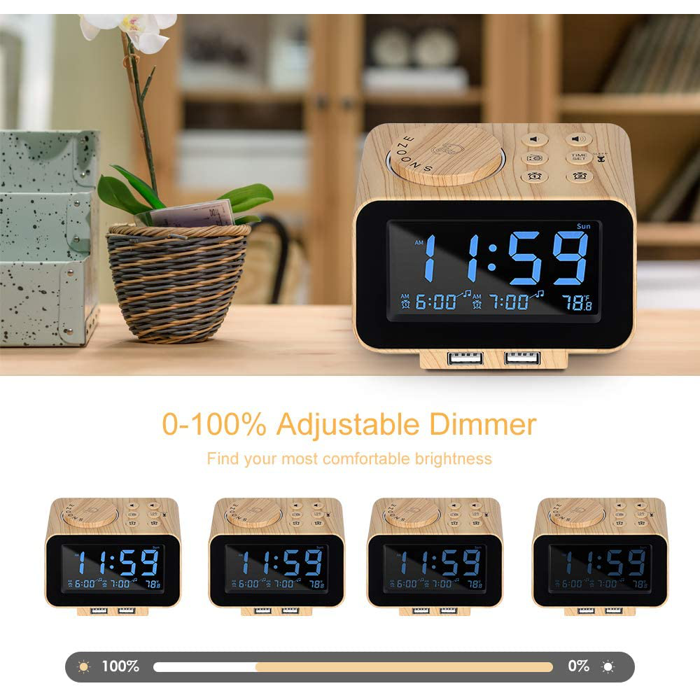 Digital Alarm Clock Radio (Wood Grain) – Kudo Mart