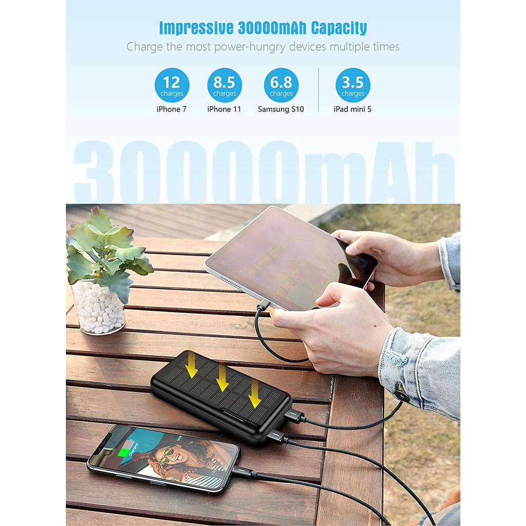 Waterproof Solar Power Bank 30000mAh Portable External Battery Charger For  Phone