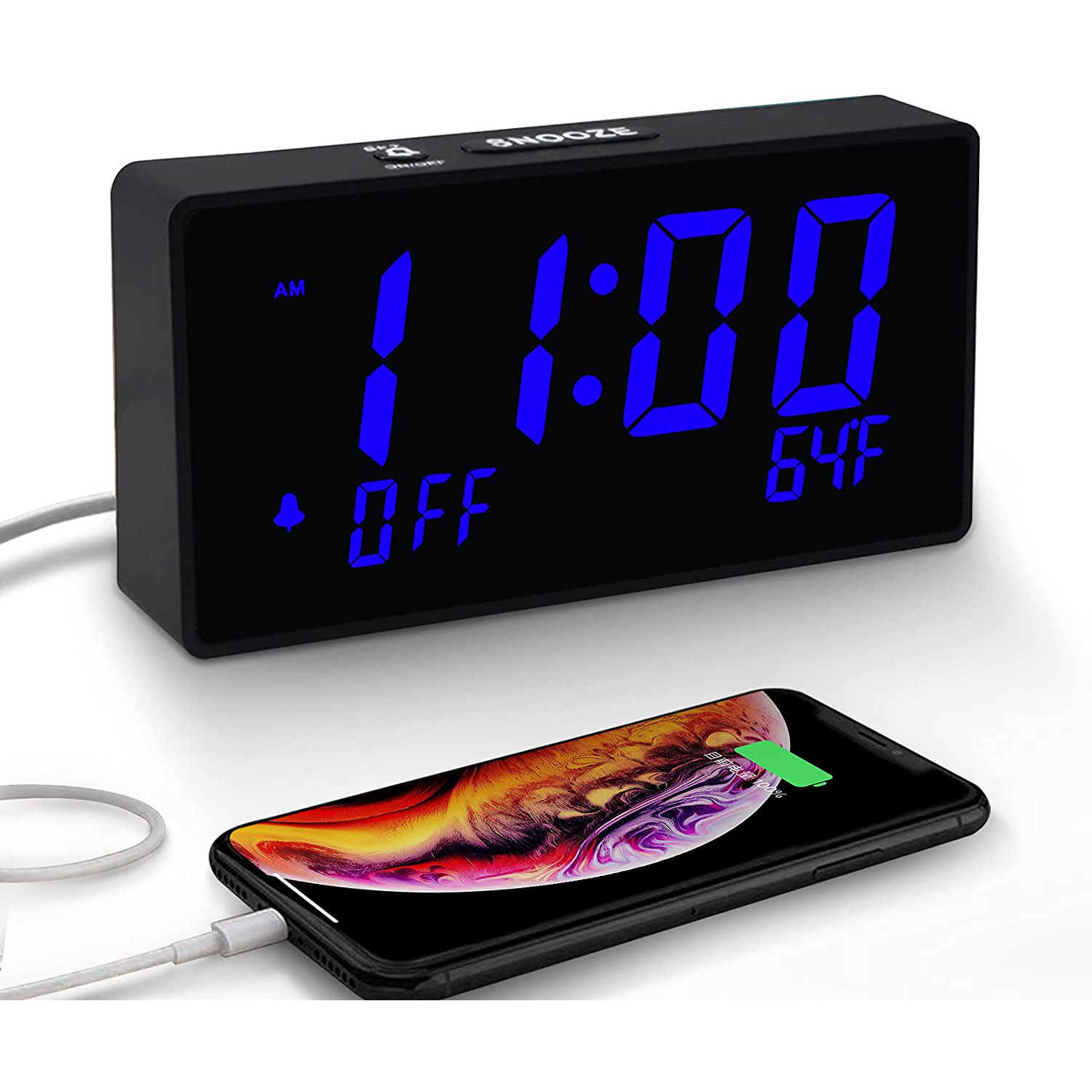 Compact Digital Alarm Clock with USB Port for Charging