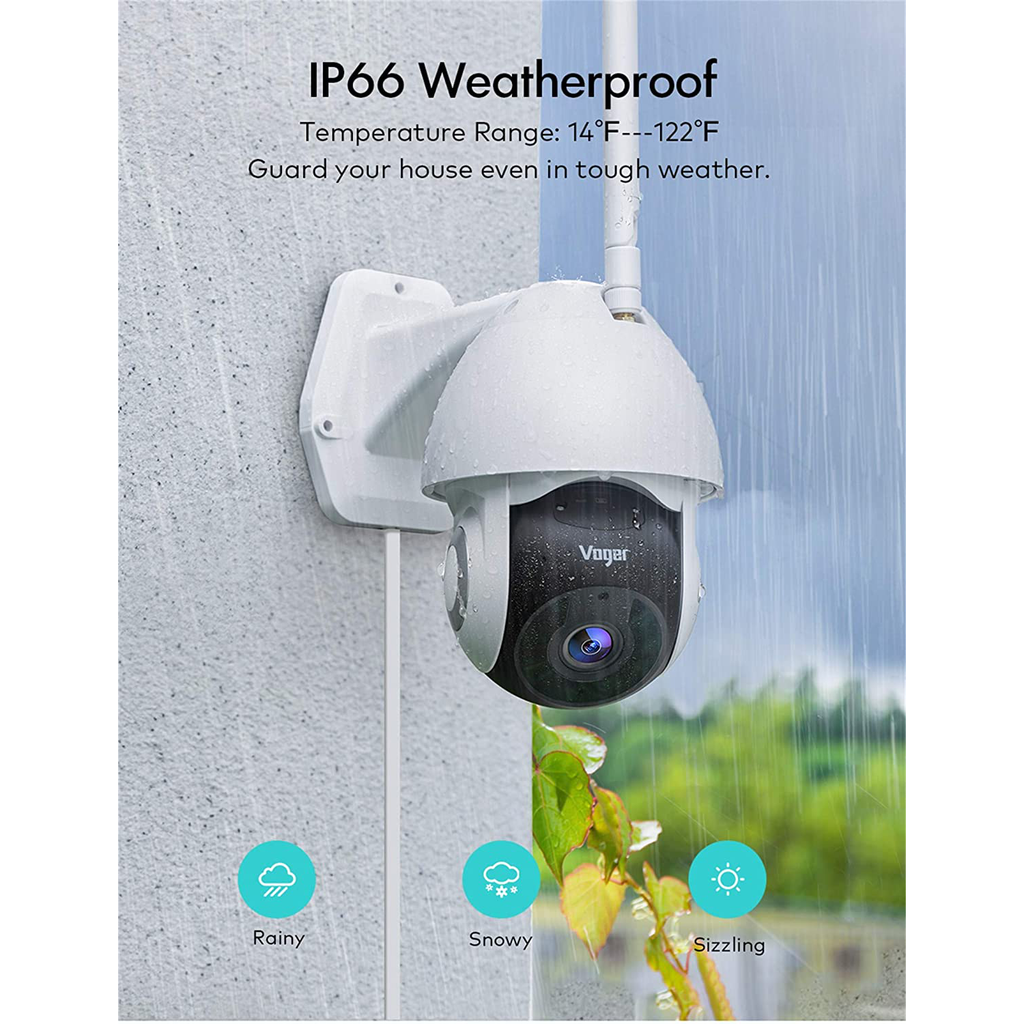 Security Camera Outdoor, Voger 360° View WiFi Home Security Camera System 1080P with IP66 Weatherproof Motion Detection Night Vision 2-Way Audio Cloud Camera Works with Alexa and Google Home