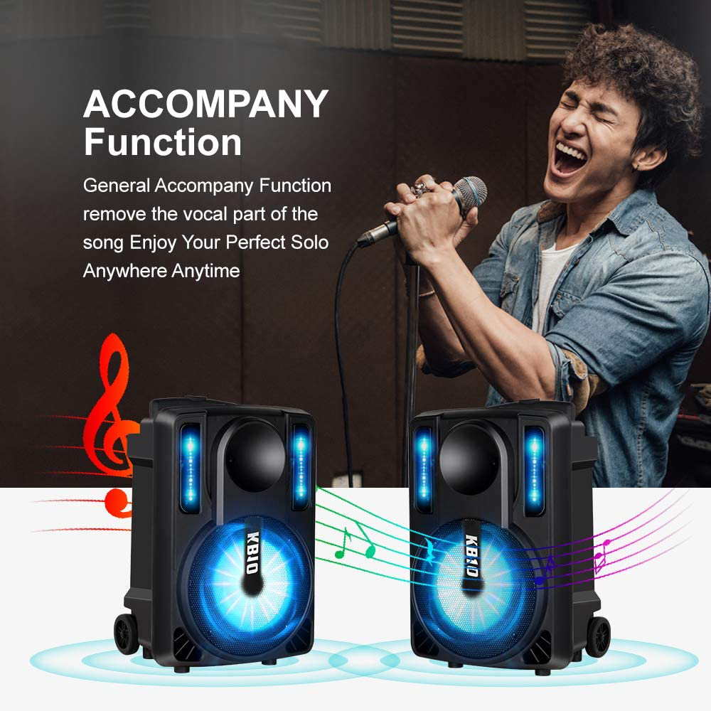 Karaoke Machine for Kids & Adults, SEAPHY DJ Lights 10'' Woofer BT Connectivity Rechargeable PA System-Audio Recording, Remote/2 Wireless/1 Wired Microphone