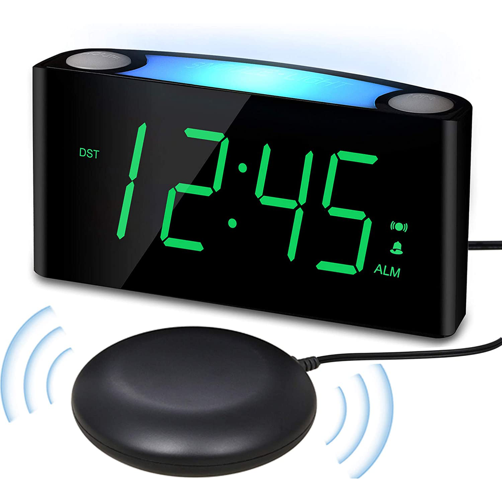 Extra Loud Alarm Clock with Bed Shaker, Vibrating Bedroom Digital Clock for Heavy Sleepers Hard of Hearing Deaf, Large LED Display with Dimmer,Night Light,Phone Charger,Battery Backup,Senior Teen Kids