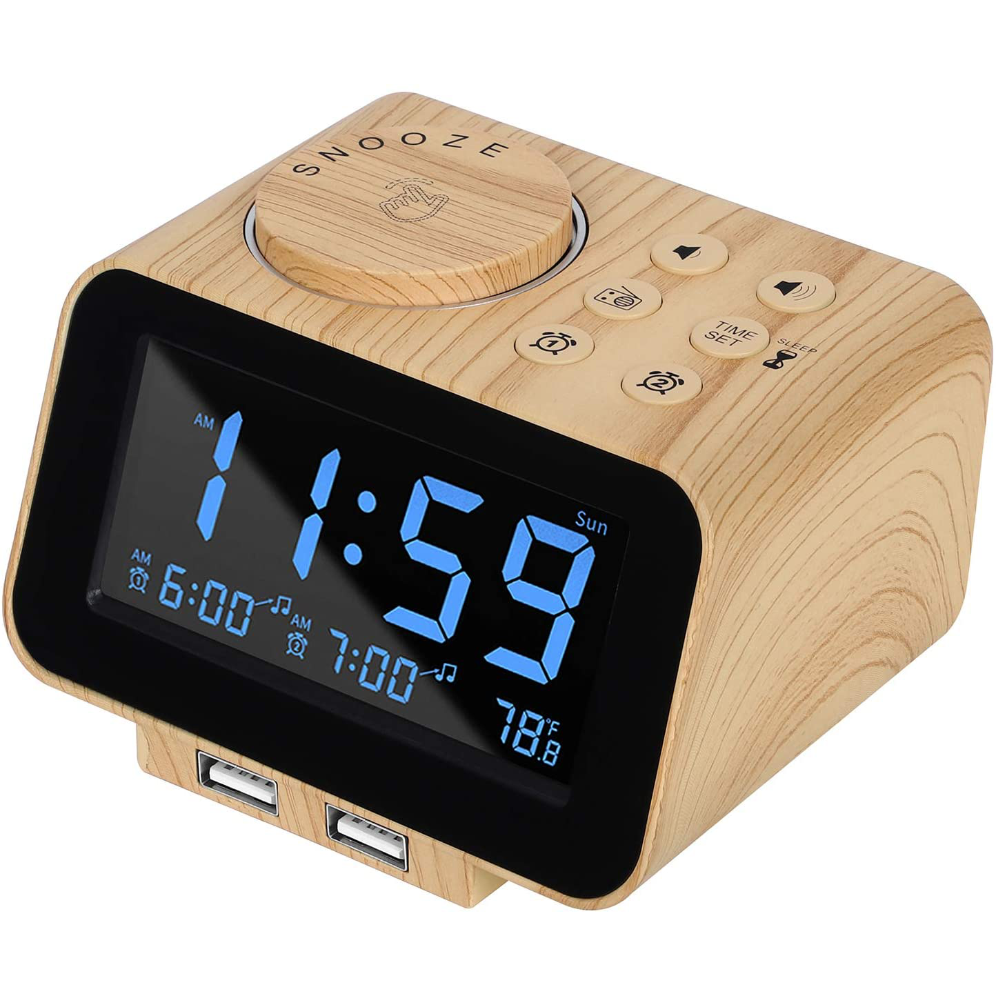 Digital Alarm Clock Radio (Wood Grain)