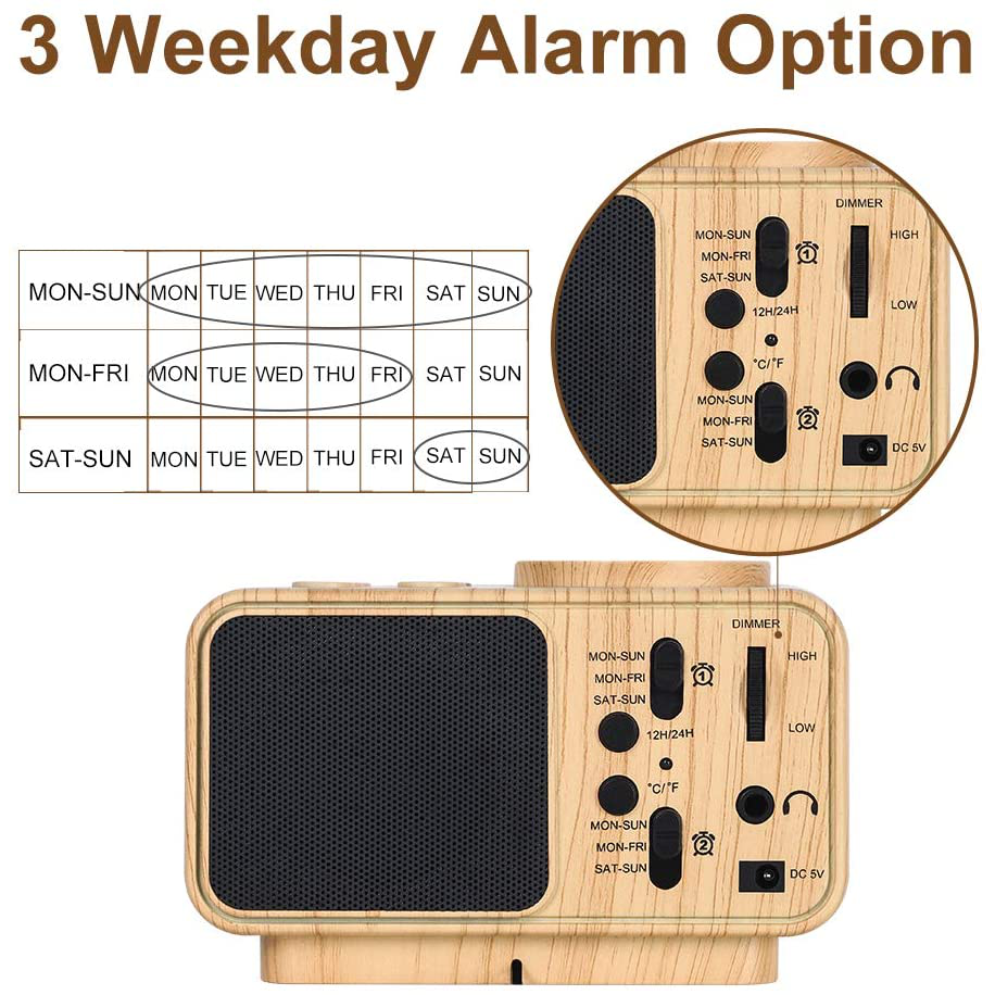 Digital Alarm Clock Radio - 0-100% Dimmer, Dual Alarm with Weekday/Weekend  Mode