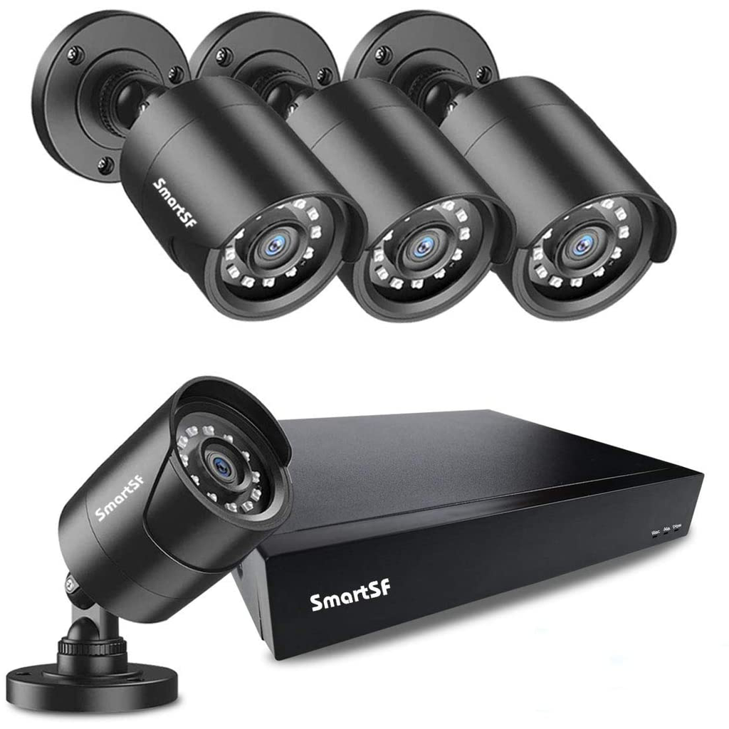 1080P Home Security Cameras System Wired, 4pcs HD 1080P 2.0MP Surveillance Bullet Cameras with CCTV DVR Video Recorder, IP65 Weatherproof for Indoor Outdoor use, Motion Alert Remote Access
